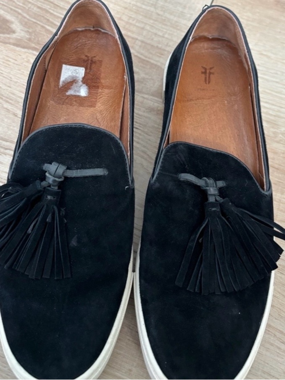 Frye Black Suede Tassel Slip-On Loafers women’s